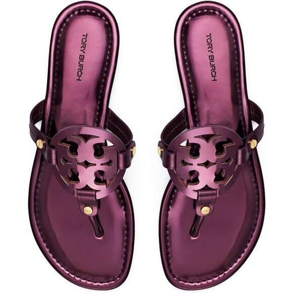 NIB Tory Burch Miller Thong Sandals Metallic Merlot US 7 7.5 8 8.5 9 10 AUTHENTC - Picture 3 of 10
